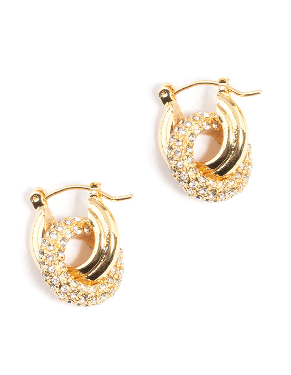 Gold Plated Diamante Linked Hoop Earrings