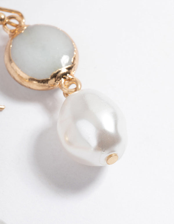 Worn Gold Semi-Precious Pearl Drop Earrings