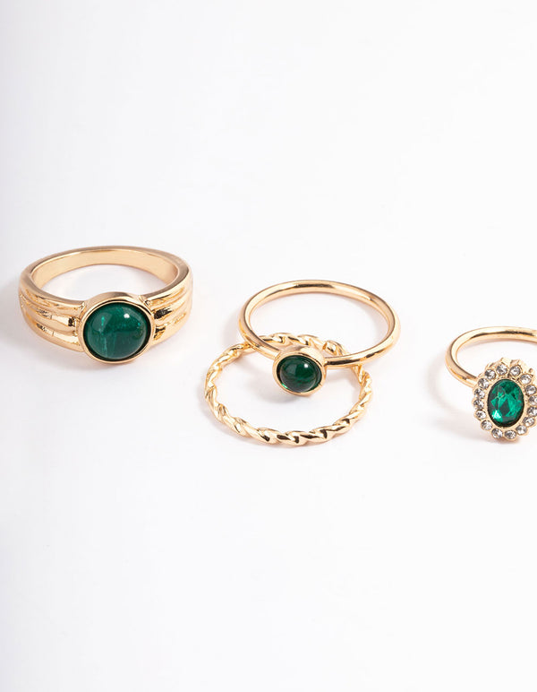 Gold Stone Mixed Diamante Ring 8-Pack