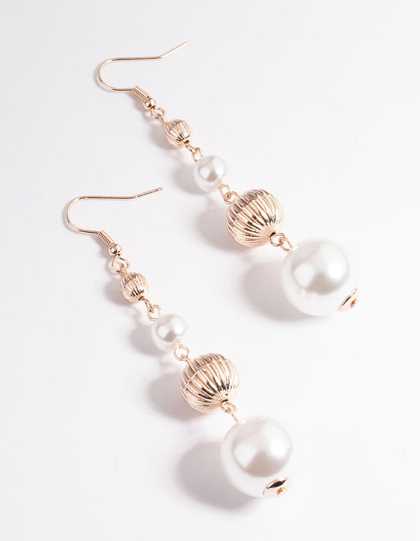 Rose Gold Graduated Pearl Textured Drop Earrings