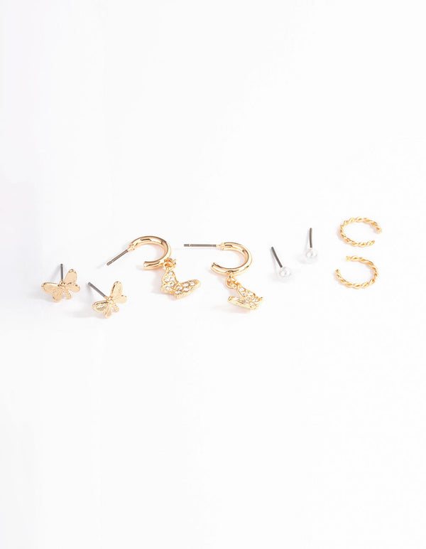 Gold Pearl & Butterfly Earrings 4-Pack