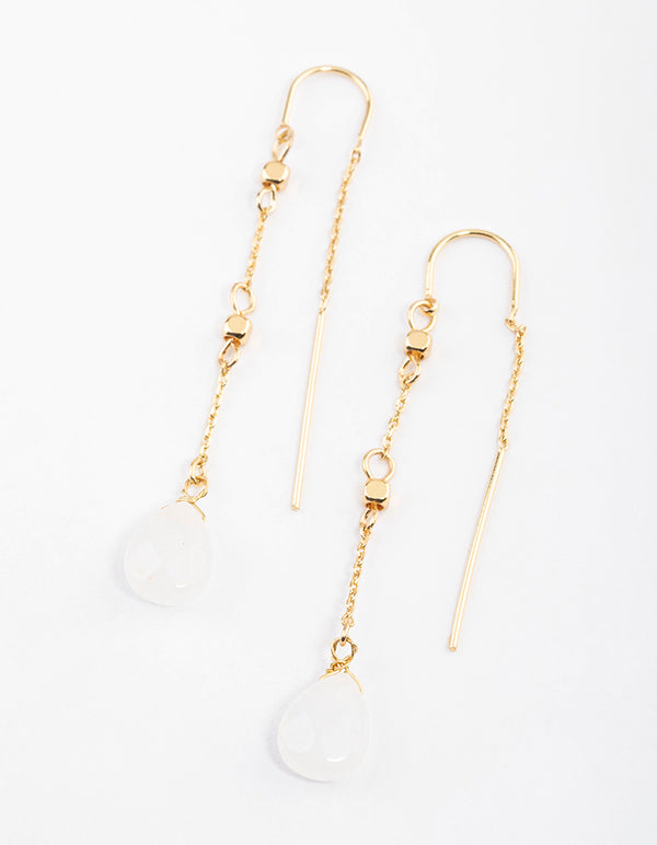 Gold Plated Clear Quartz Fancy Thread Earrings