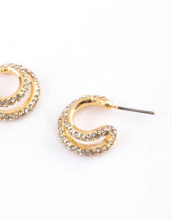 Gold Plated Diamante Double Hoop Earrings