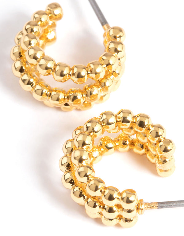 Gold Plated Mini Ball Triple Hoop Earrings