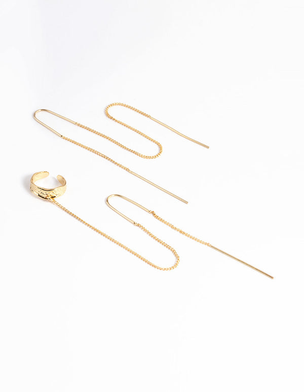 Gold Plated Fine Thread Through Cuff Earrings