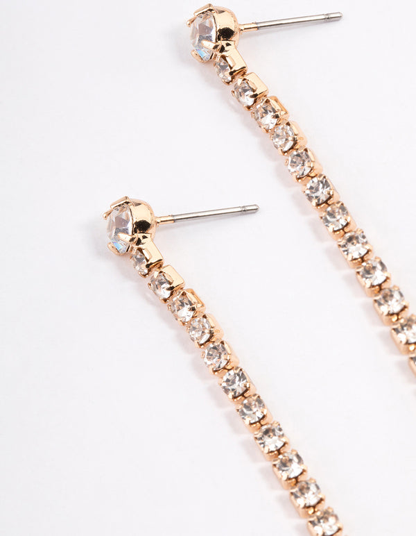 Gold Diamante Cupchain Navy Heart Drop Earrings