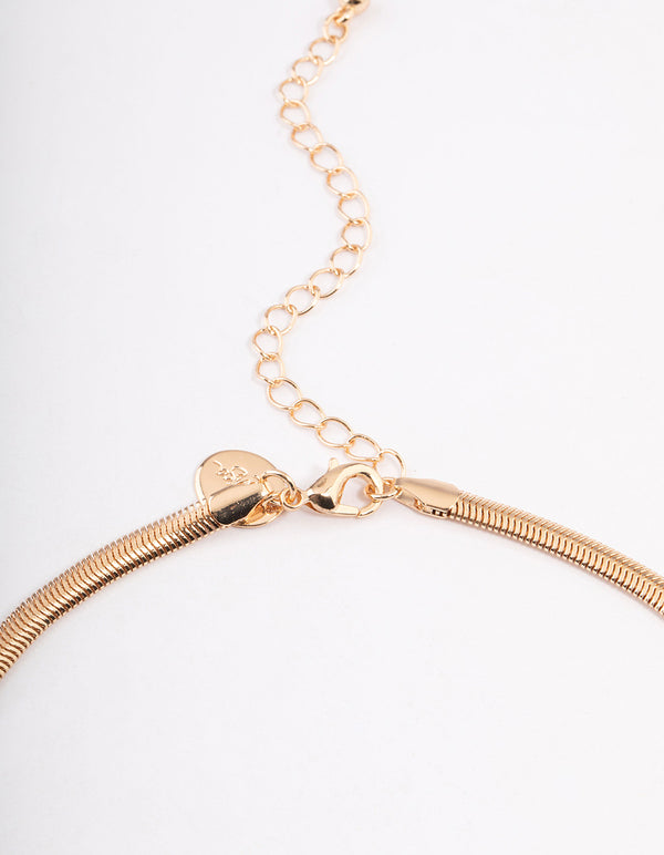 Gold Molten & Green Stone Snake Chain Necklace