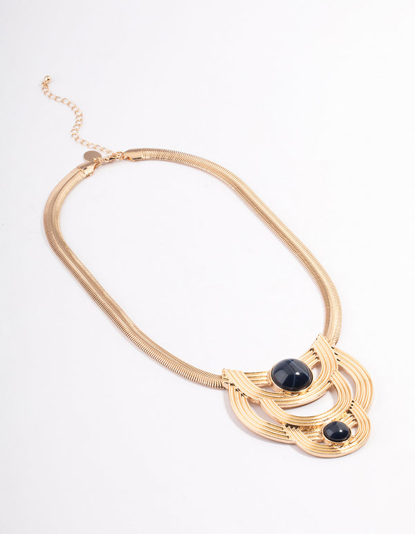 Gold Snake Chain large Navy Stone Necklace