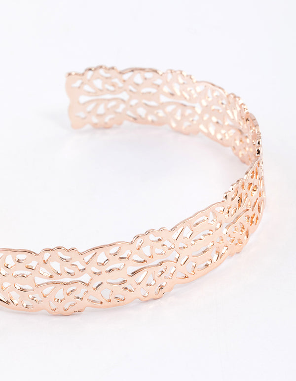 Rose Gold Filigree Flower Cuff Bracelet