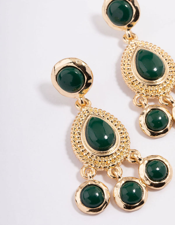 Gold Opal Stone Teardrop Earrings