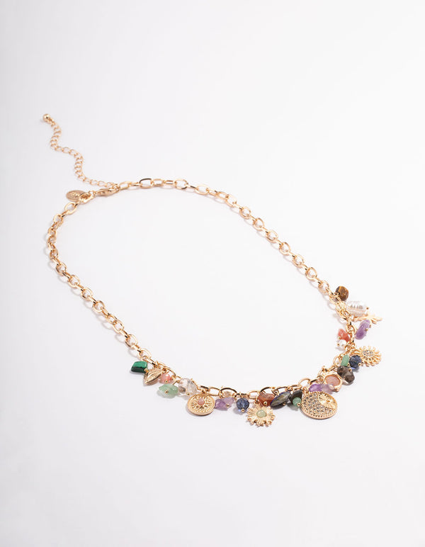 Gold Double Row Diamond Chain Stone Necklace