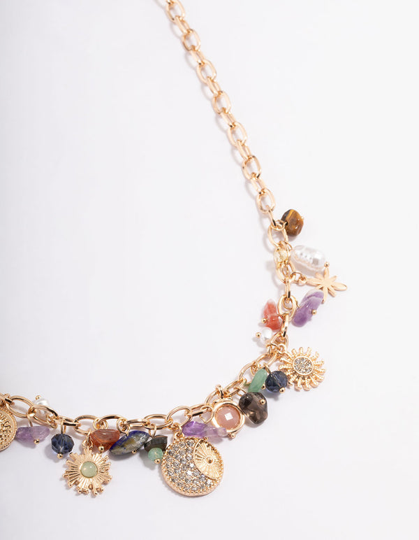 Gold Double Row Diamond Chain Stone Necklace