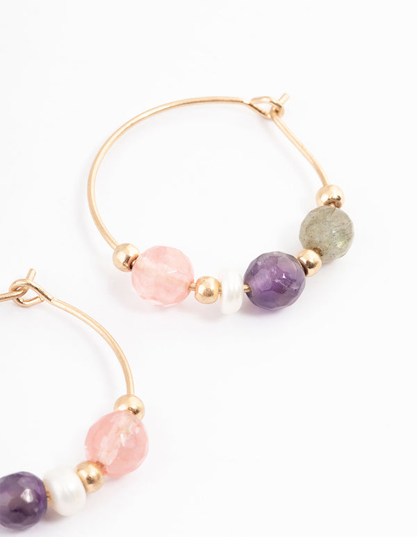 Gold Amethyst Freshwater Pearl Hoop Earrings