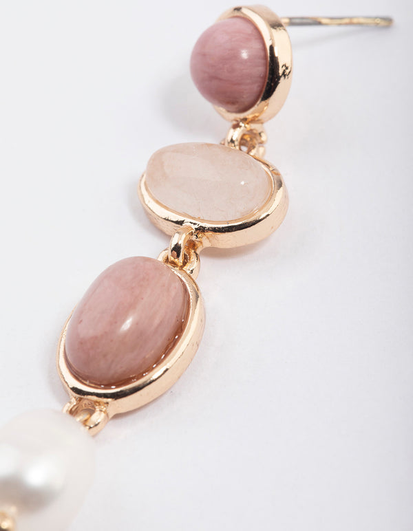 Gold Rose Quartz & Freshwater Pearl Drop Earrings