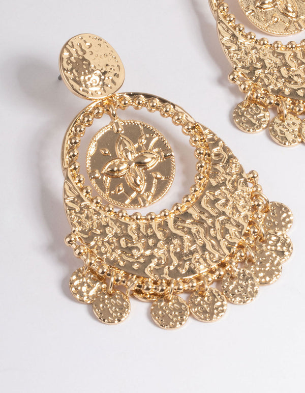 Gold Textured Statement Coin Earrings