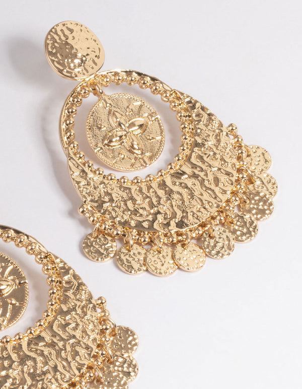 Gold Textured Statement Coin Earrings