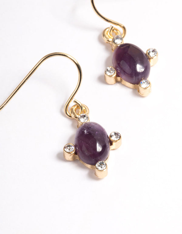 Gold Amethyst Oval Hook Earrings