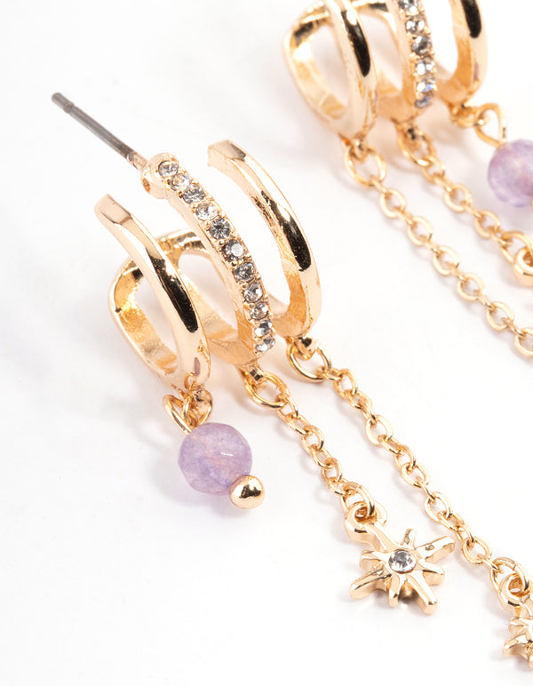 Gold Tiered Chain Stud Earrings