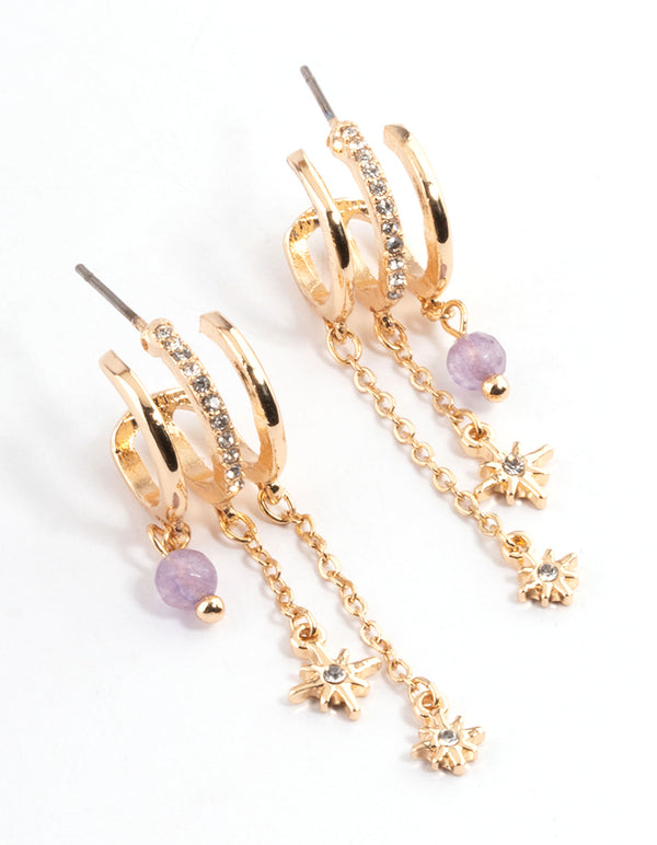 Gold Tiered Chain Stud Earrings