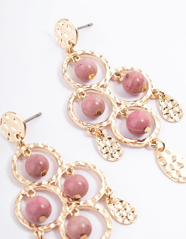 Gold Rhodonite Textured Statement Earrings