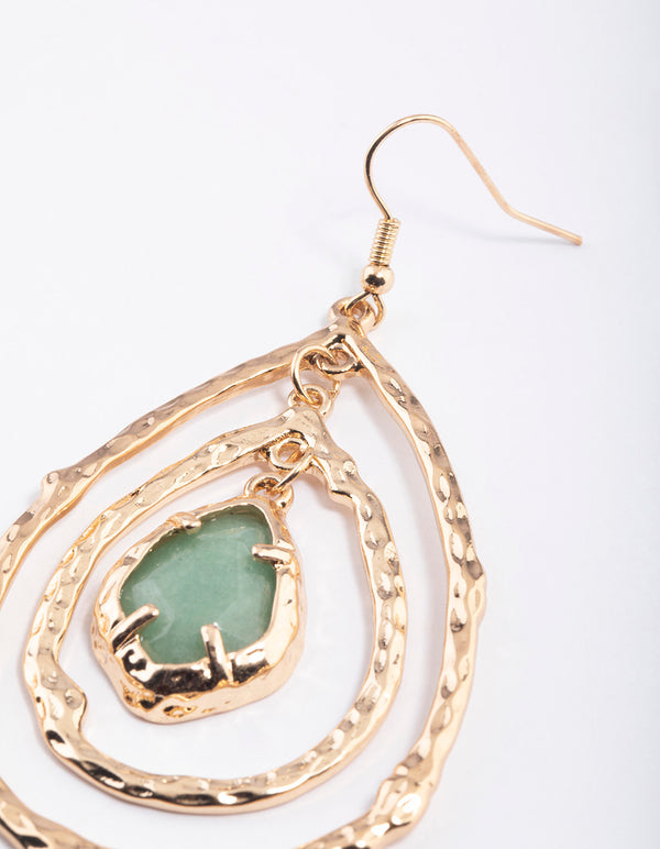 Gold Aventurine Three Ring Hook Earrings