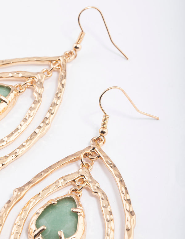 Gold Aventurine Three Ring Hook Earrings