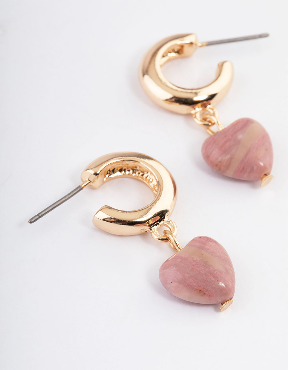 Gold Rhodonite Heart Huggie Earrings