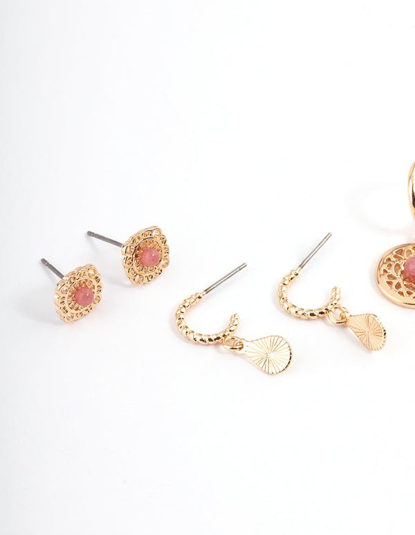 Gold Rhodonite Disc Stacker Earrings
