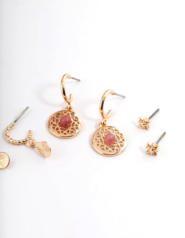 Gold Rhodonite Disc Stacker Earrings
