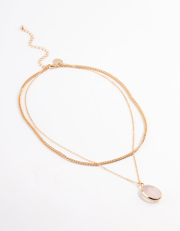 Gold Quartz Layered Oval Charm Necklace