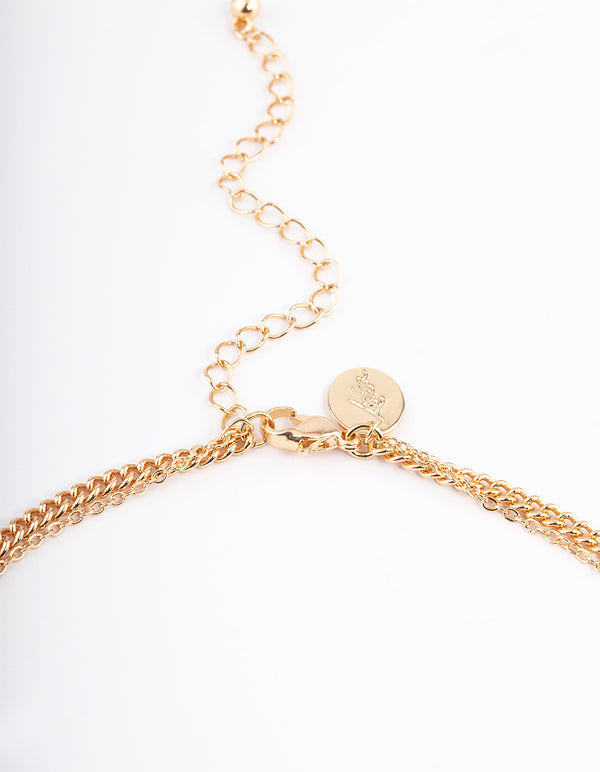 Gold Quartz Layered Oval Charm Necklace