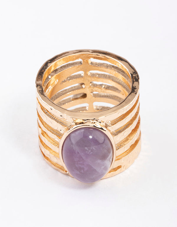 Gold Amethyst Statement Ring