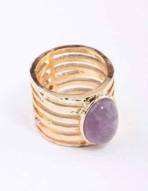 Gold Amethyst Statement Ring