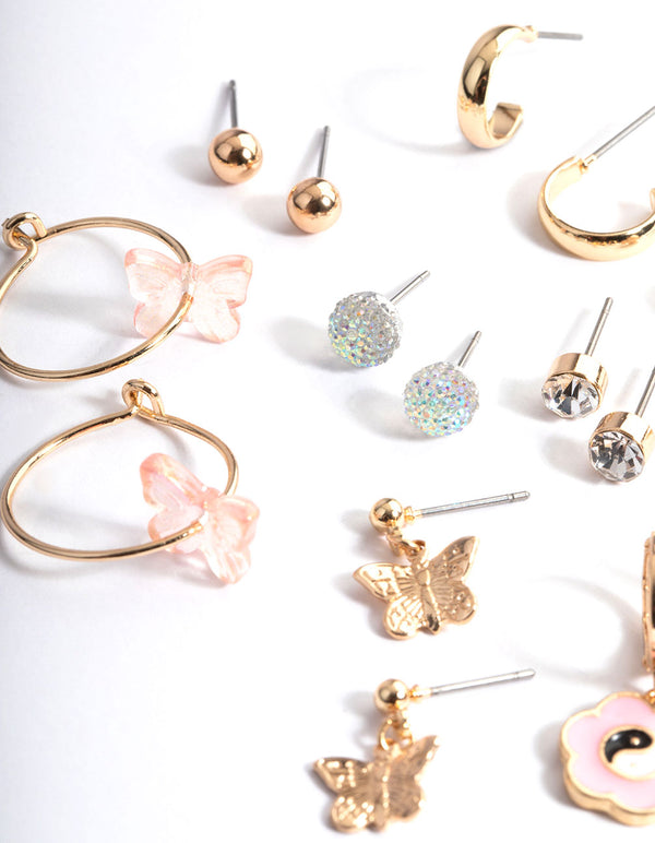 Gold Flower Yin & Yang Earrings 8-Pack