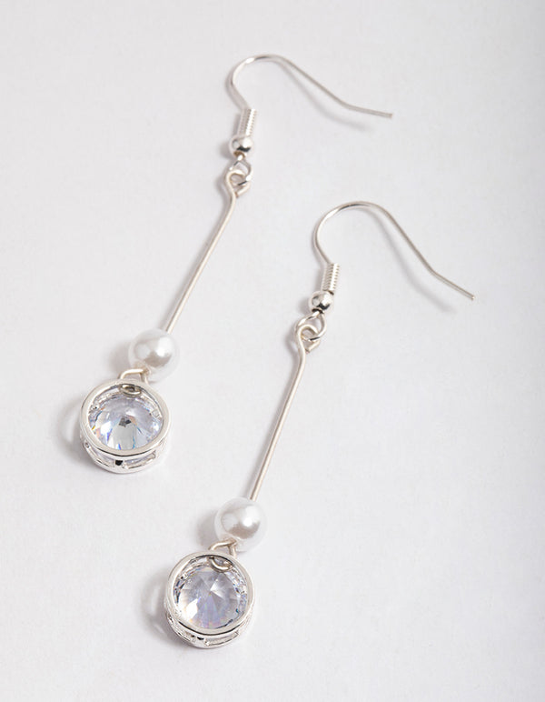 Silver Pearl & Diamante Drop Earrings