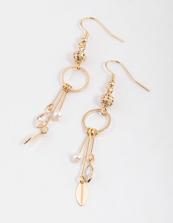 Gold Circle Mixed Drop Earrings