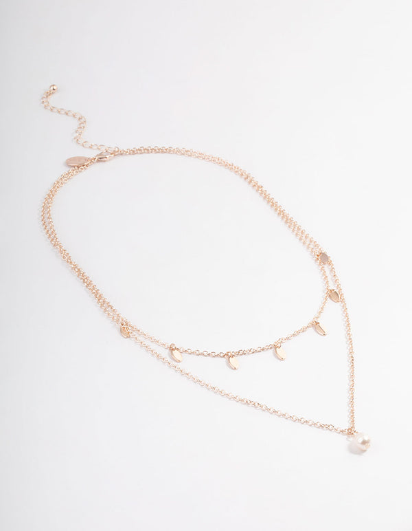 Rose Gold Freshwater Pearl Double Layer Disc Necklace