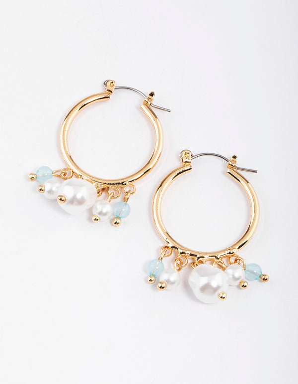 Teal Multi Beaded & Pearl Hoop Earrings