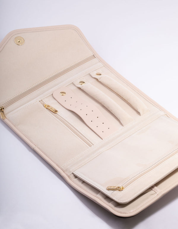 Blush Faux Leather Quilted Jewellery Pouch