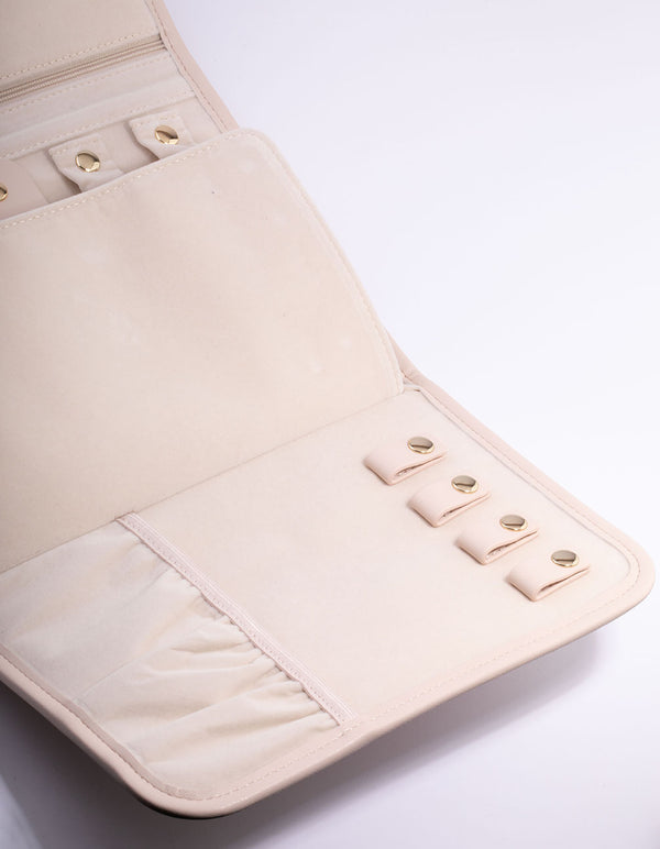 Blush Faux Leather Quilted Jewellery Pouch