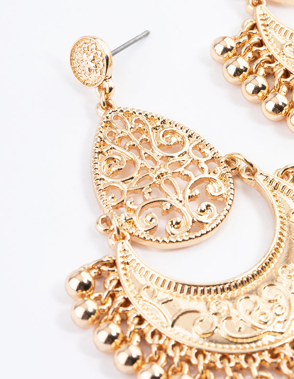 Gold Textured Detailed Earrings
