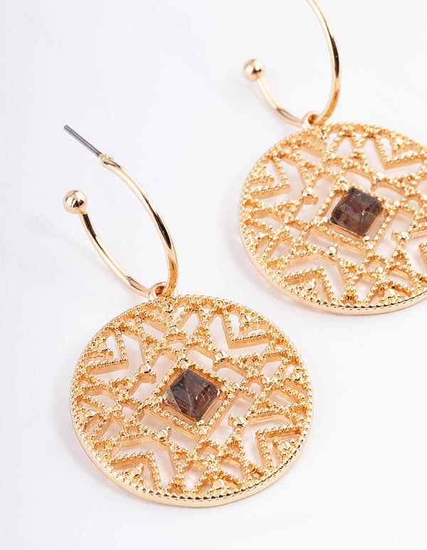 Gold Amethyst Detailed Hoop Earrings