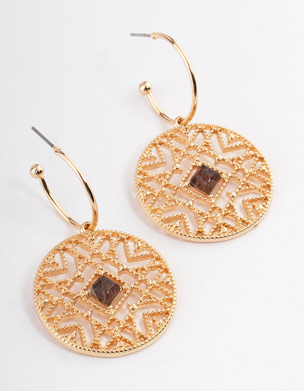 Gold Amethyst Detailed Hoop Earrings