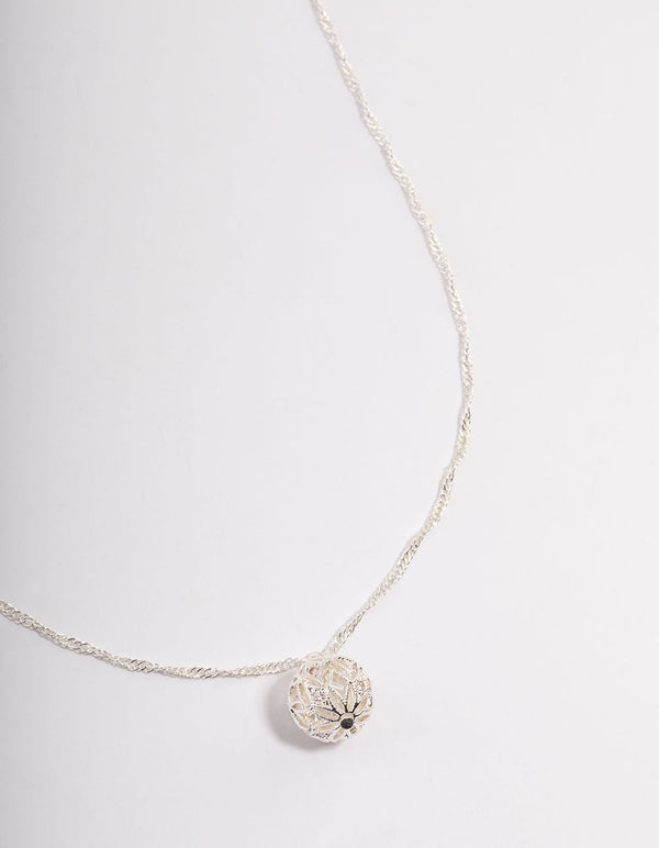 Silver Filigree Ball Pendant Necklace