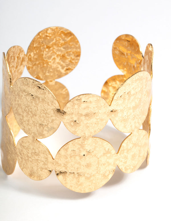 Gold Textured Disc Cuff Bracelet