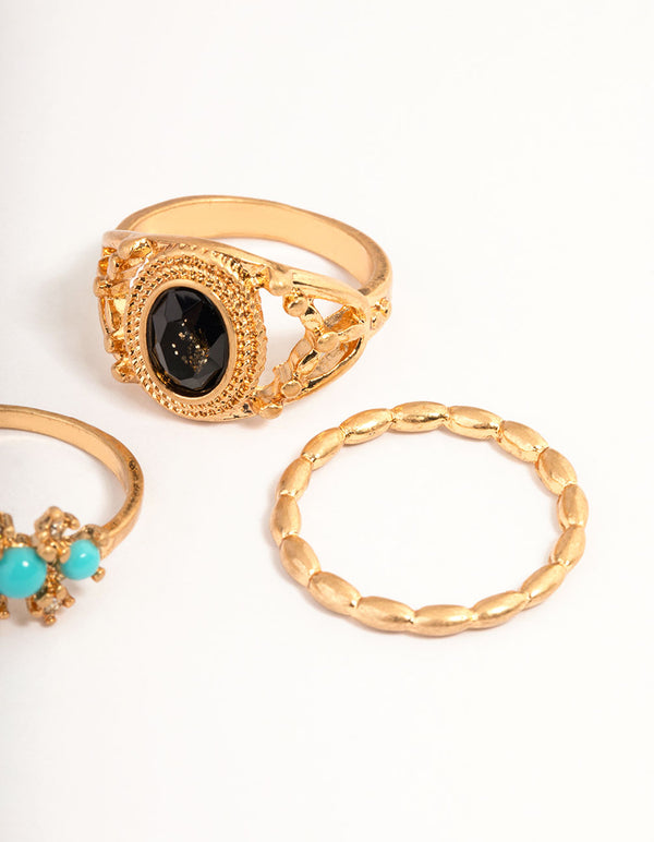 Gold Western Turquoise Ring Set