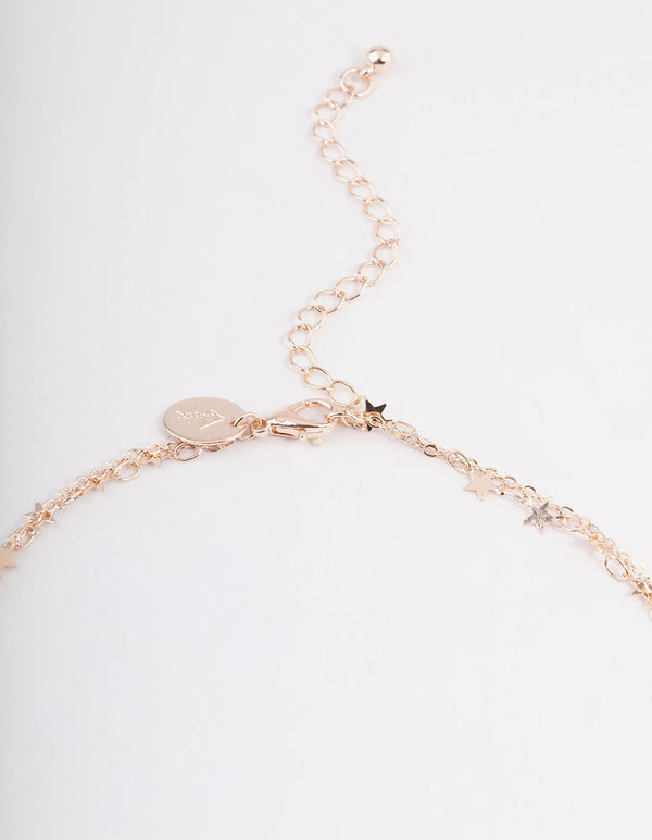 Rose Gold Double Row Star Coin Motif Necklace