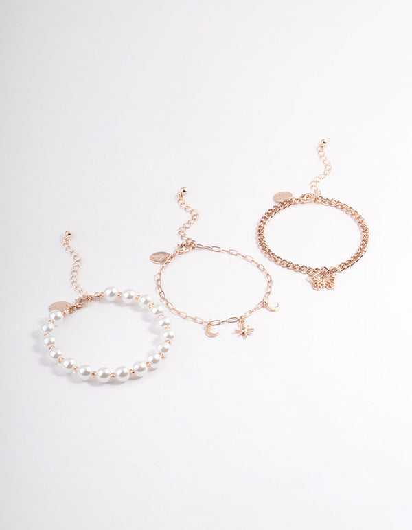Rose Gold Pearl Celestial Butterfly Bracelet