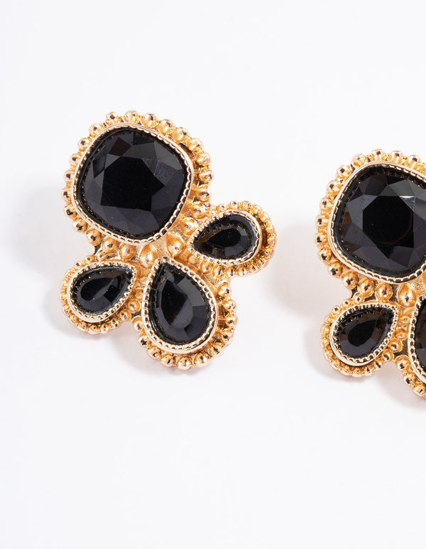 Black Miligrain Four Stone Stud Earrings