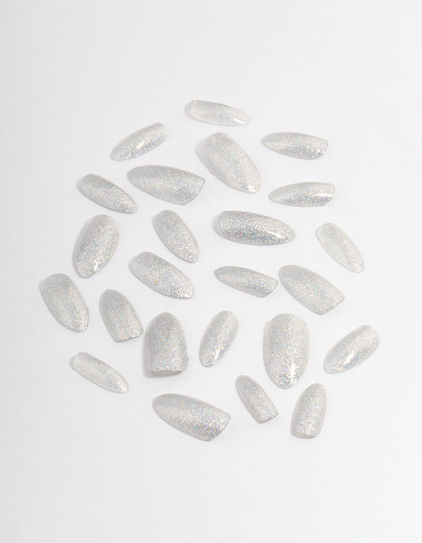 Plastic Silver Iridescent Glitter Press On Nails